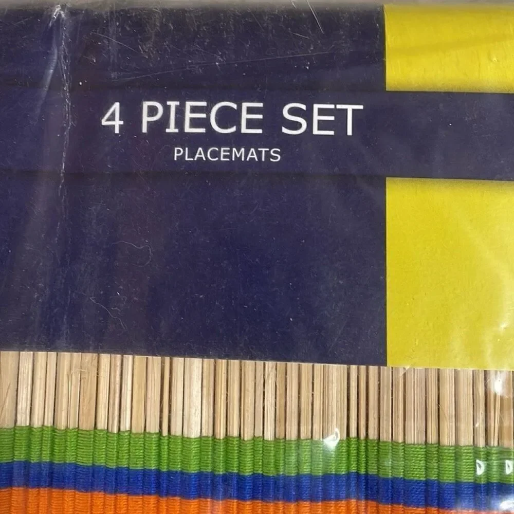 Dansk Antigua Stripe Rainbow Color New NIP 4 Piece Set Placemats Bamboo Cotton